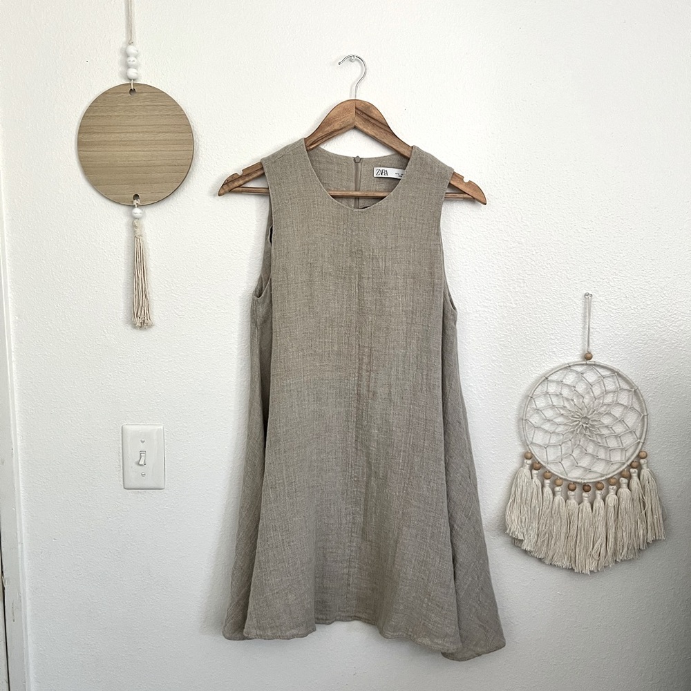 Zara Tan Halter A-line Mini Dress